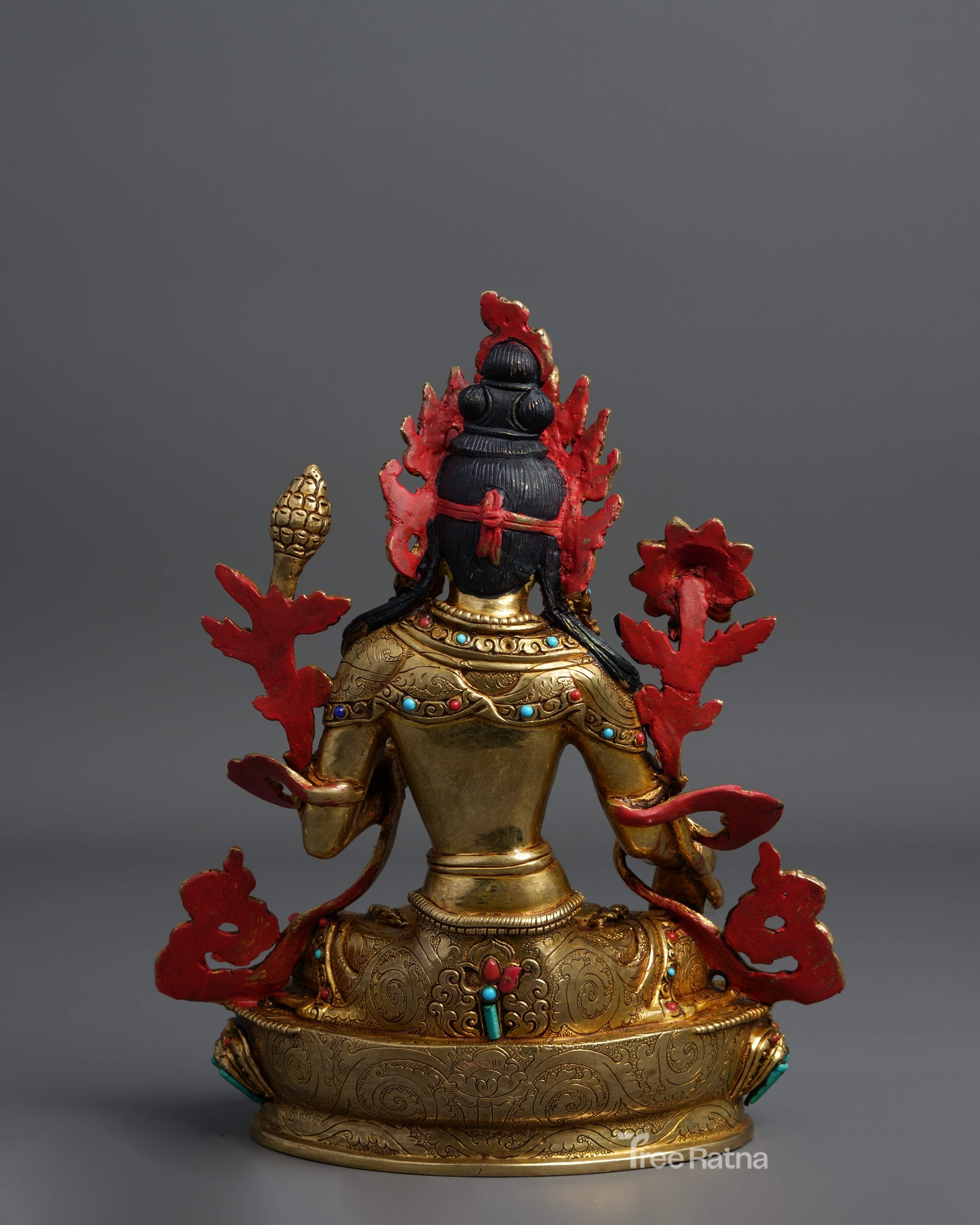 White Tara Statue with 24k Gold & Gemstone Accents – Handcrafted Divine Art
