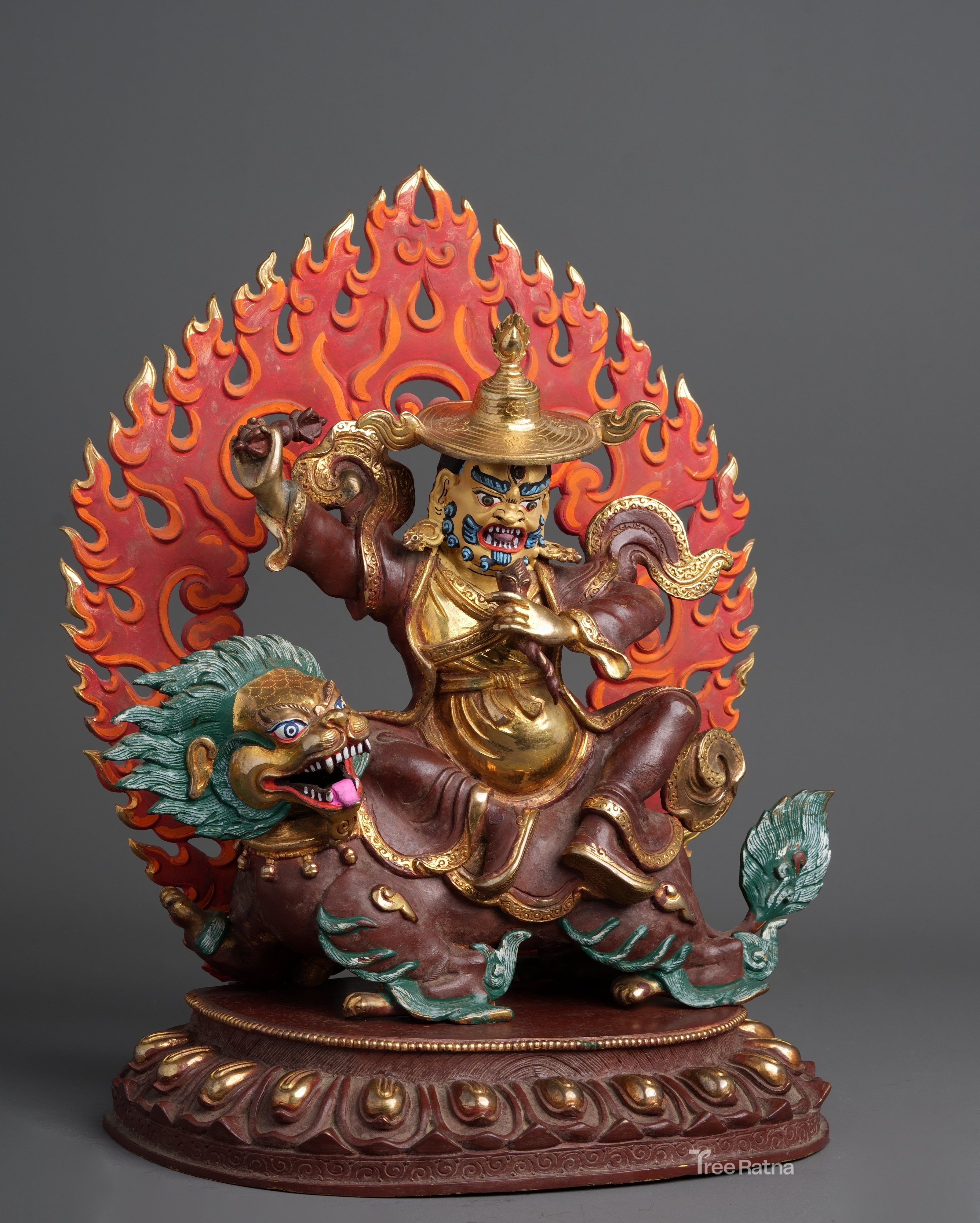 Divine Dorje Legpa Statue – Gemstone Accented Copper & Gold Art