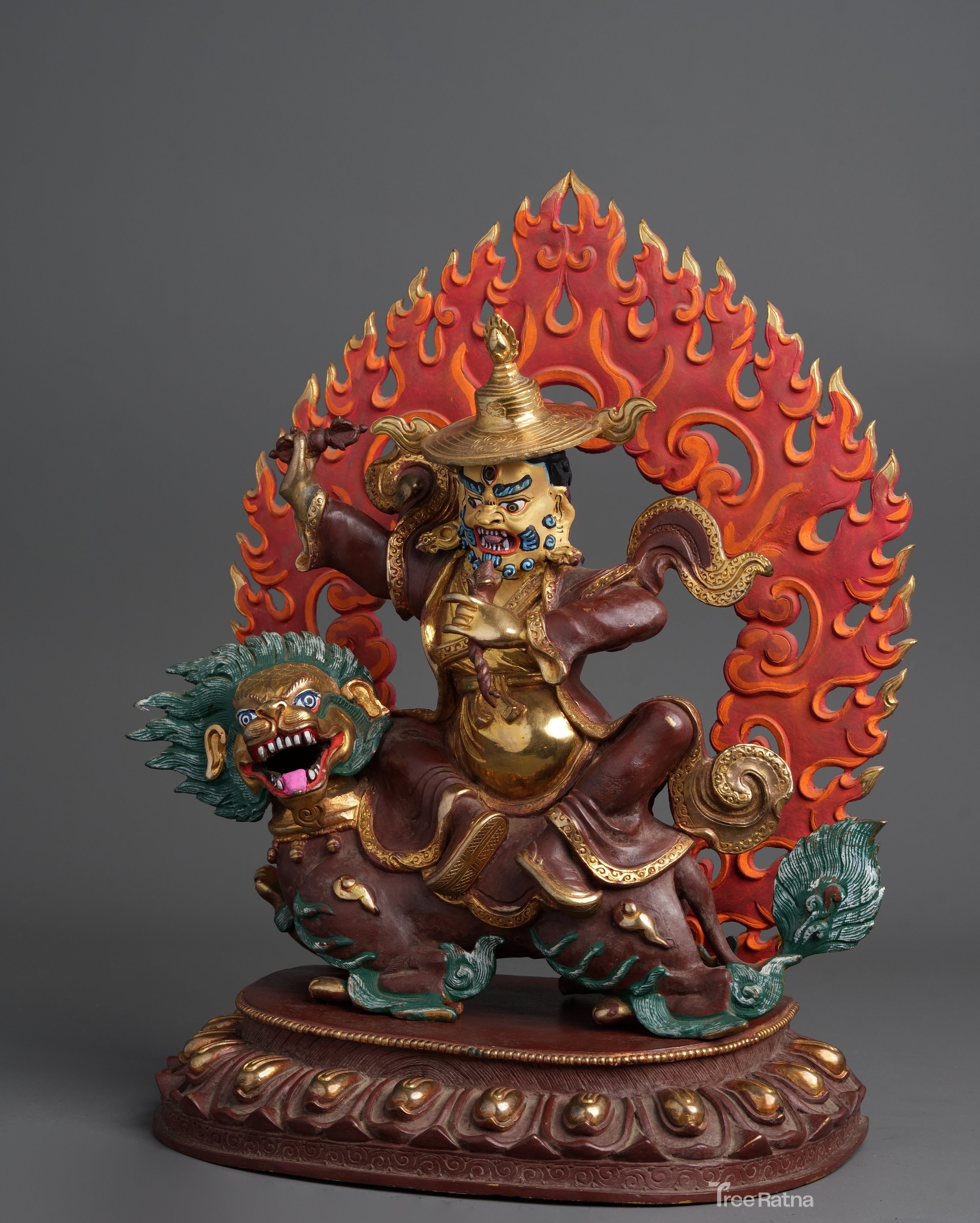 Divine Dorje Legpa Statue – Gemstone Accented Copper & Gold Art