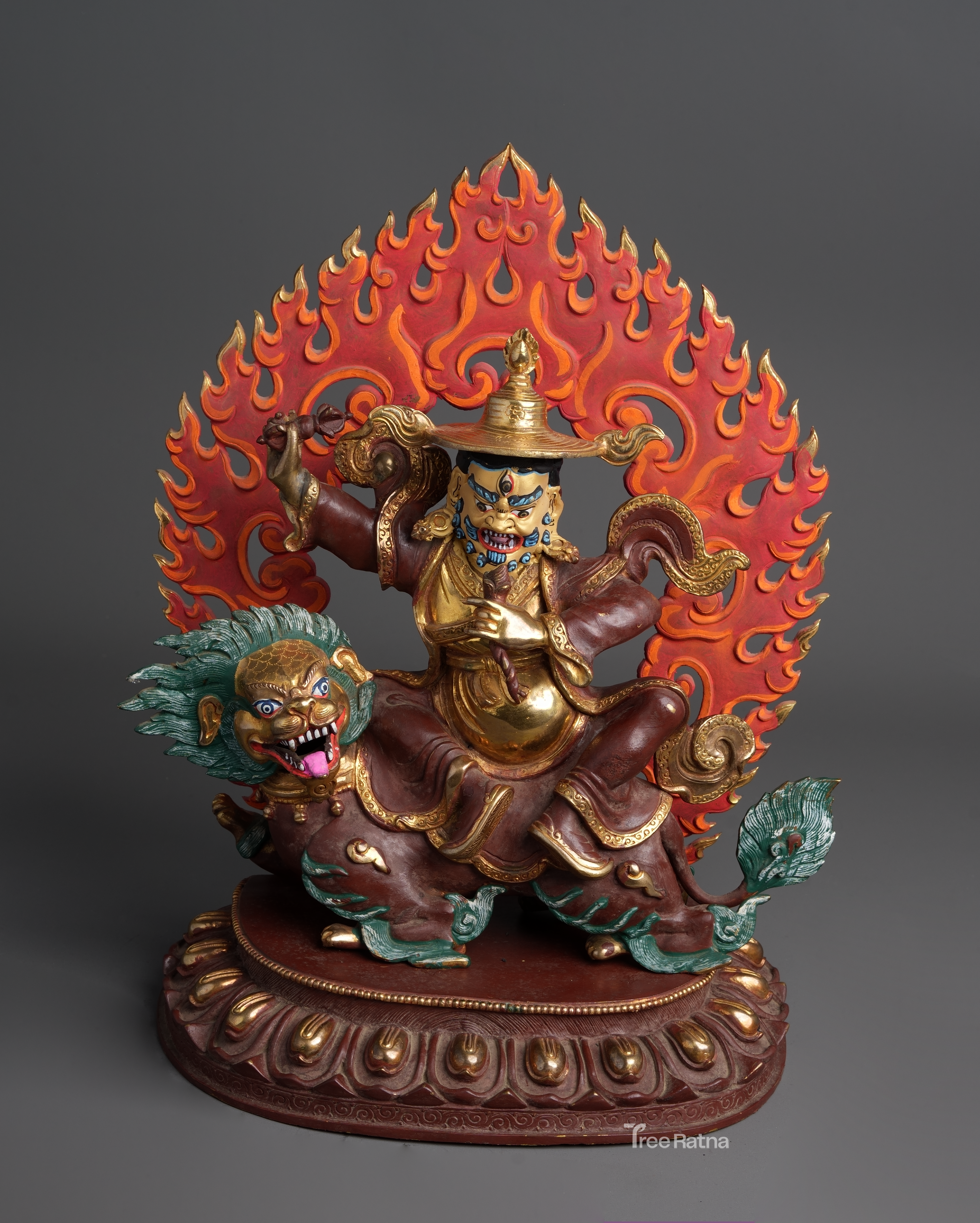 Divine Dorje Legpa Statue – Gemstone Accented Copper & Gold Art