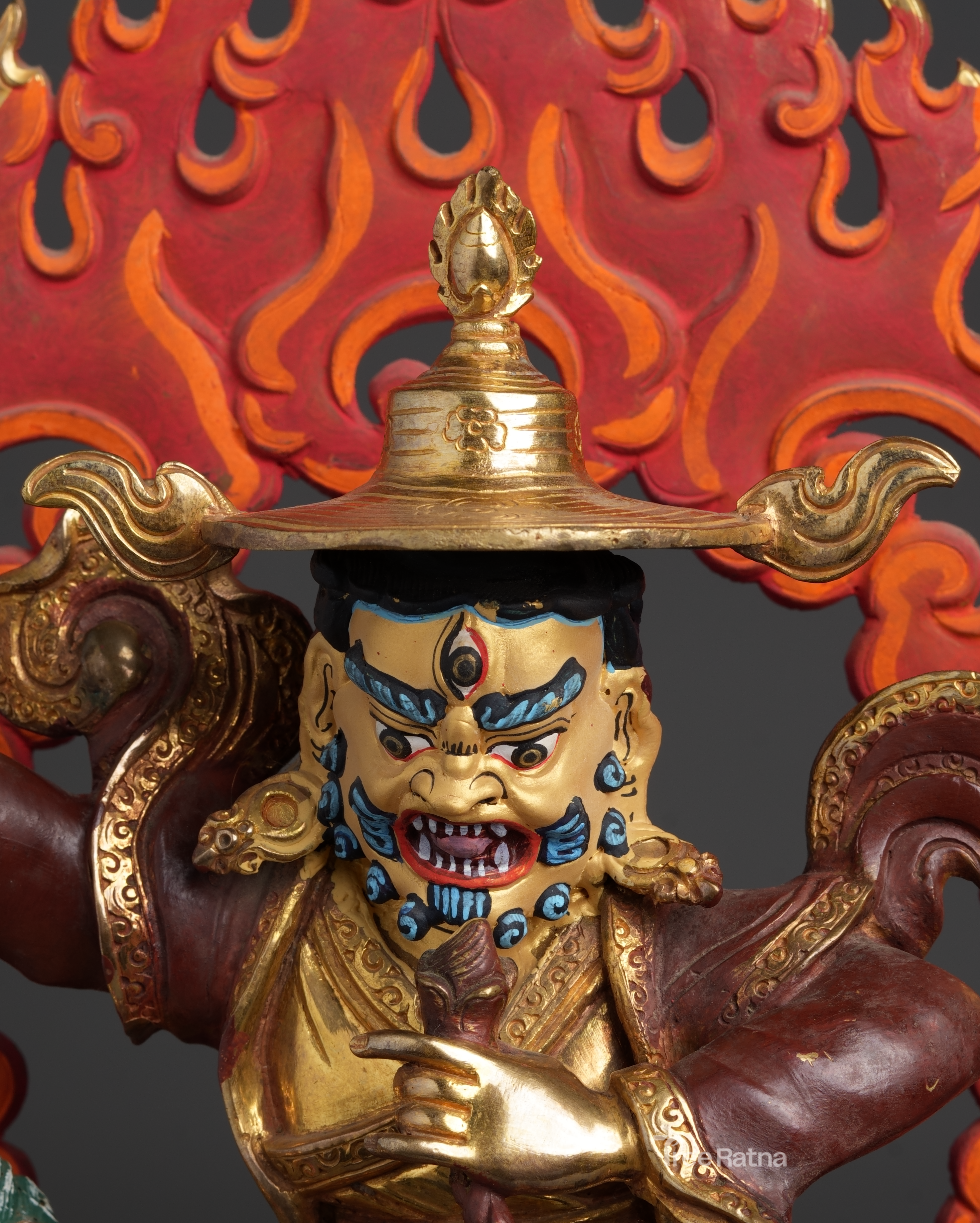 Divine Dorje Legpa Statue – Gemstone Accented Copper & Gold Art