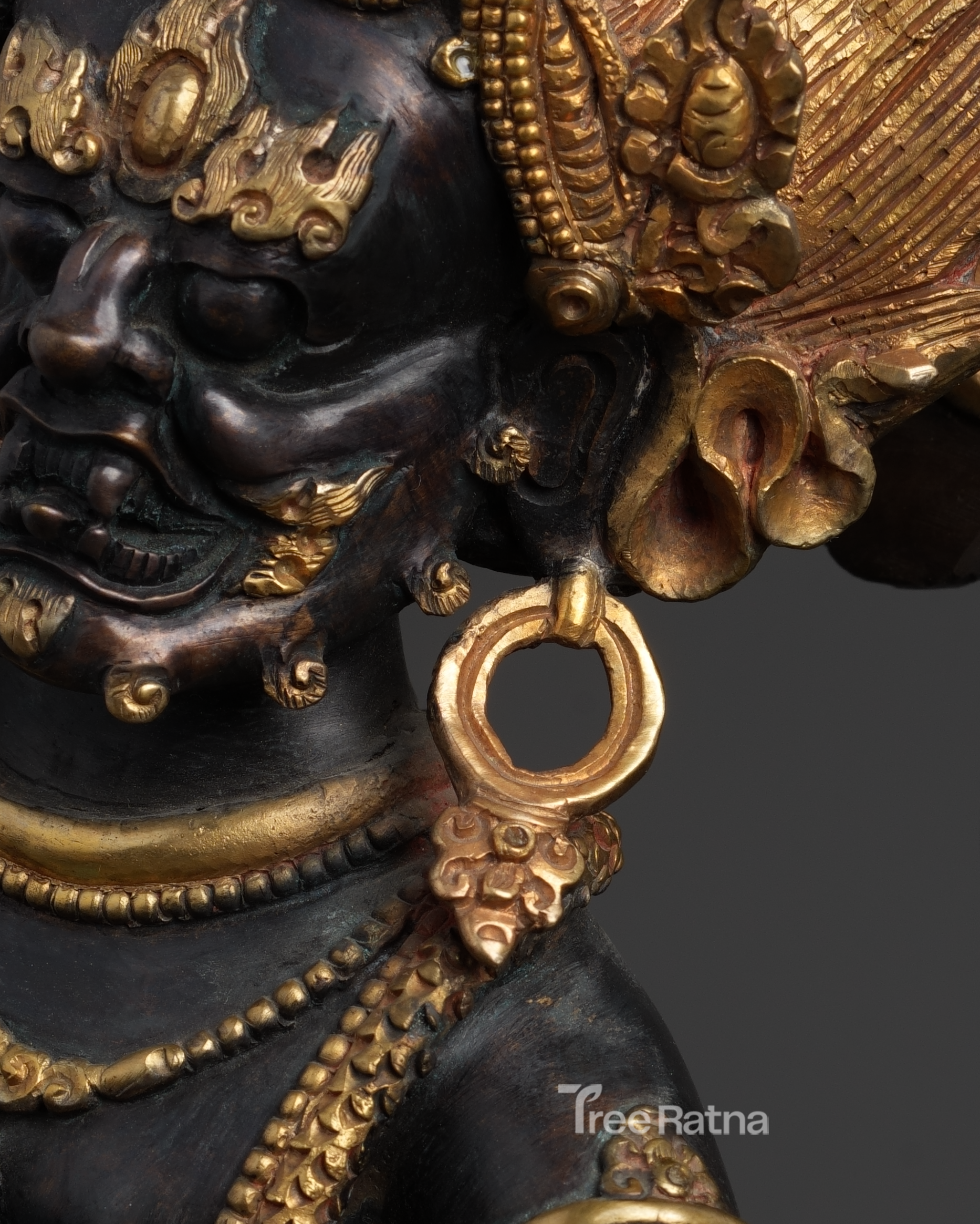 Black Dzambala Statue – Handcrafted Copper Wealth Deity with Gold & Gemstones