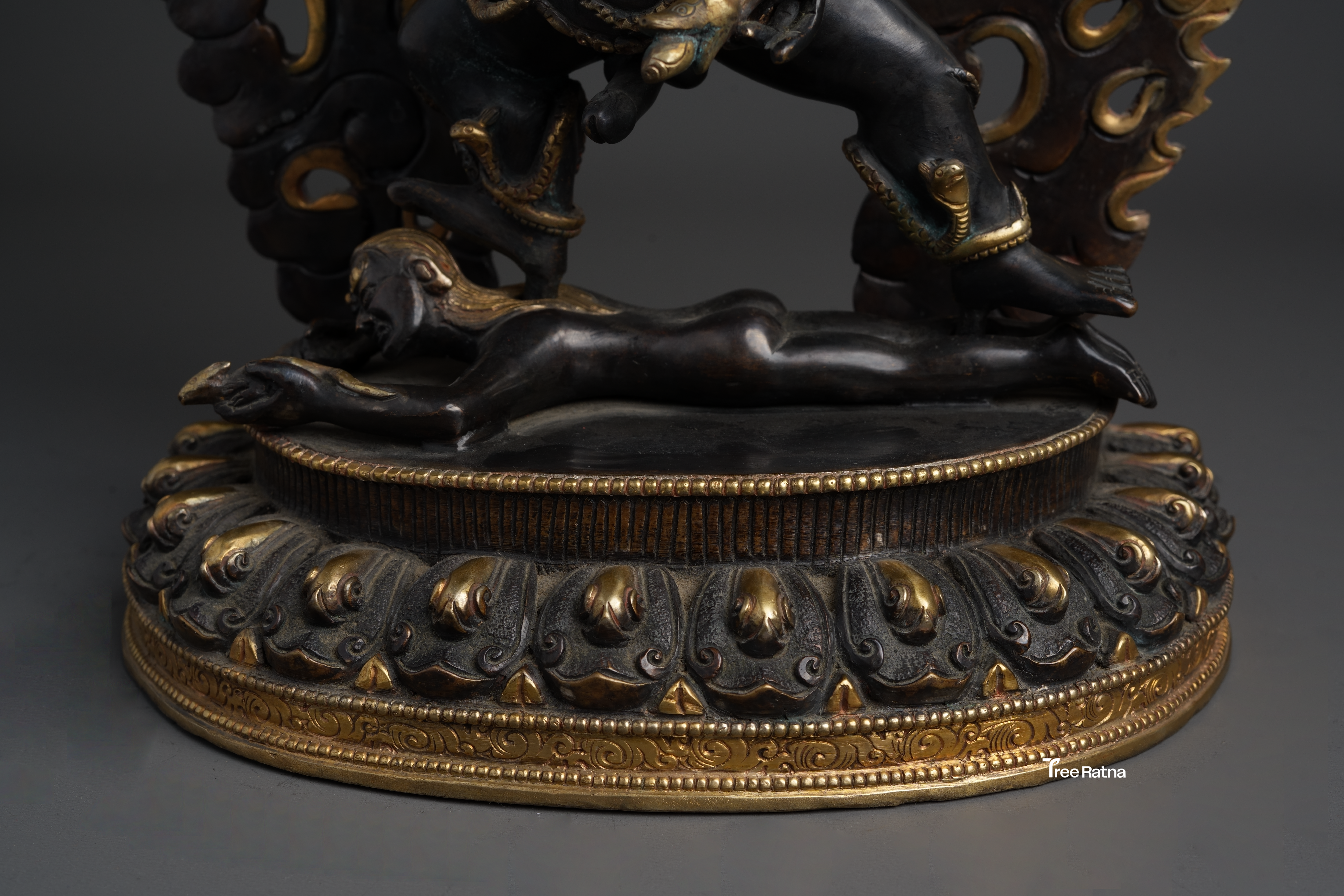 Black Dzambala Statue – Handcrafted Copper Wealth Deity with Gold & Gemstones