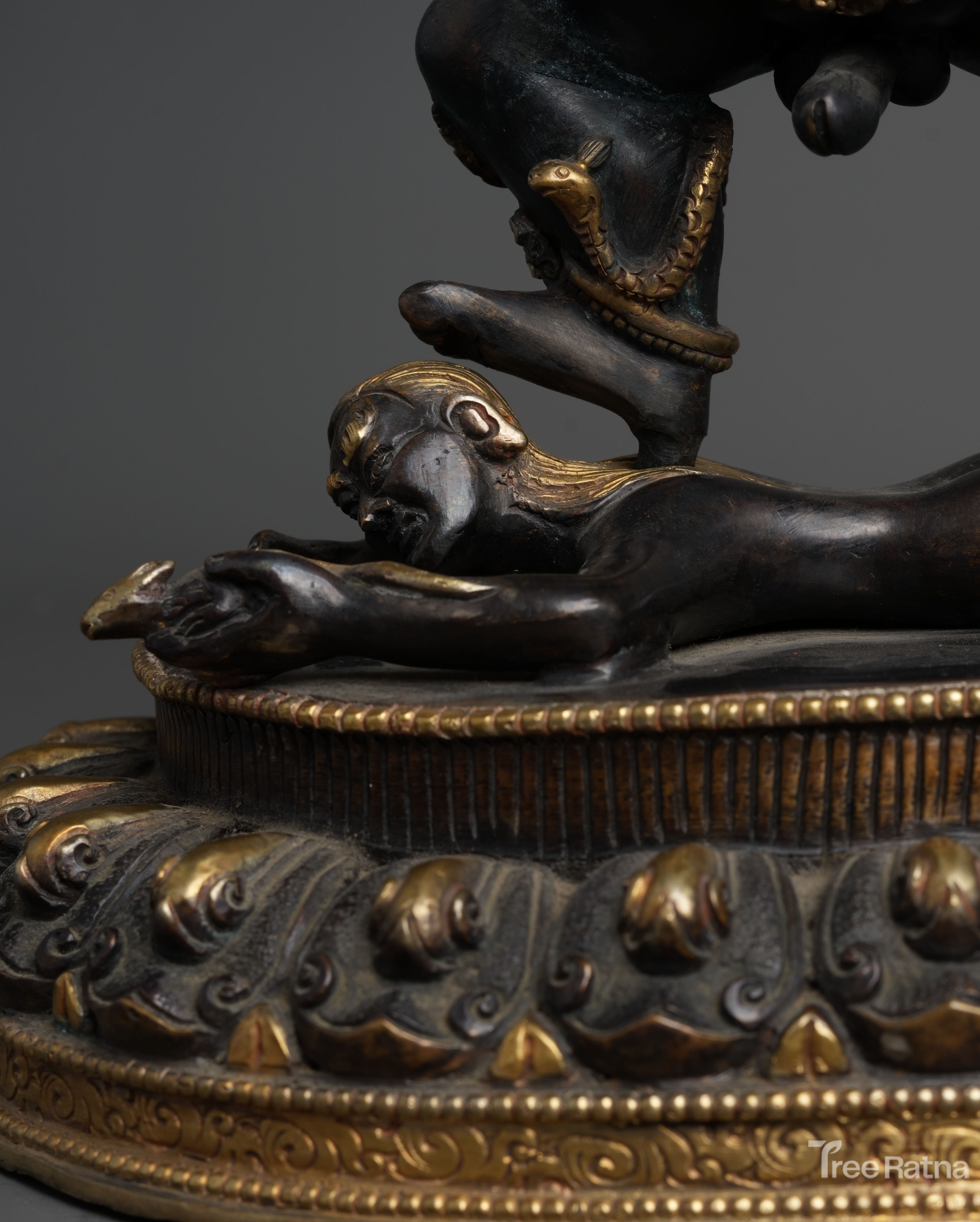 Black Dzambala Statue – Handcrafted Copper Wealth Deity with Gold & Gemstones