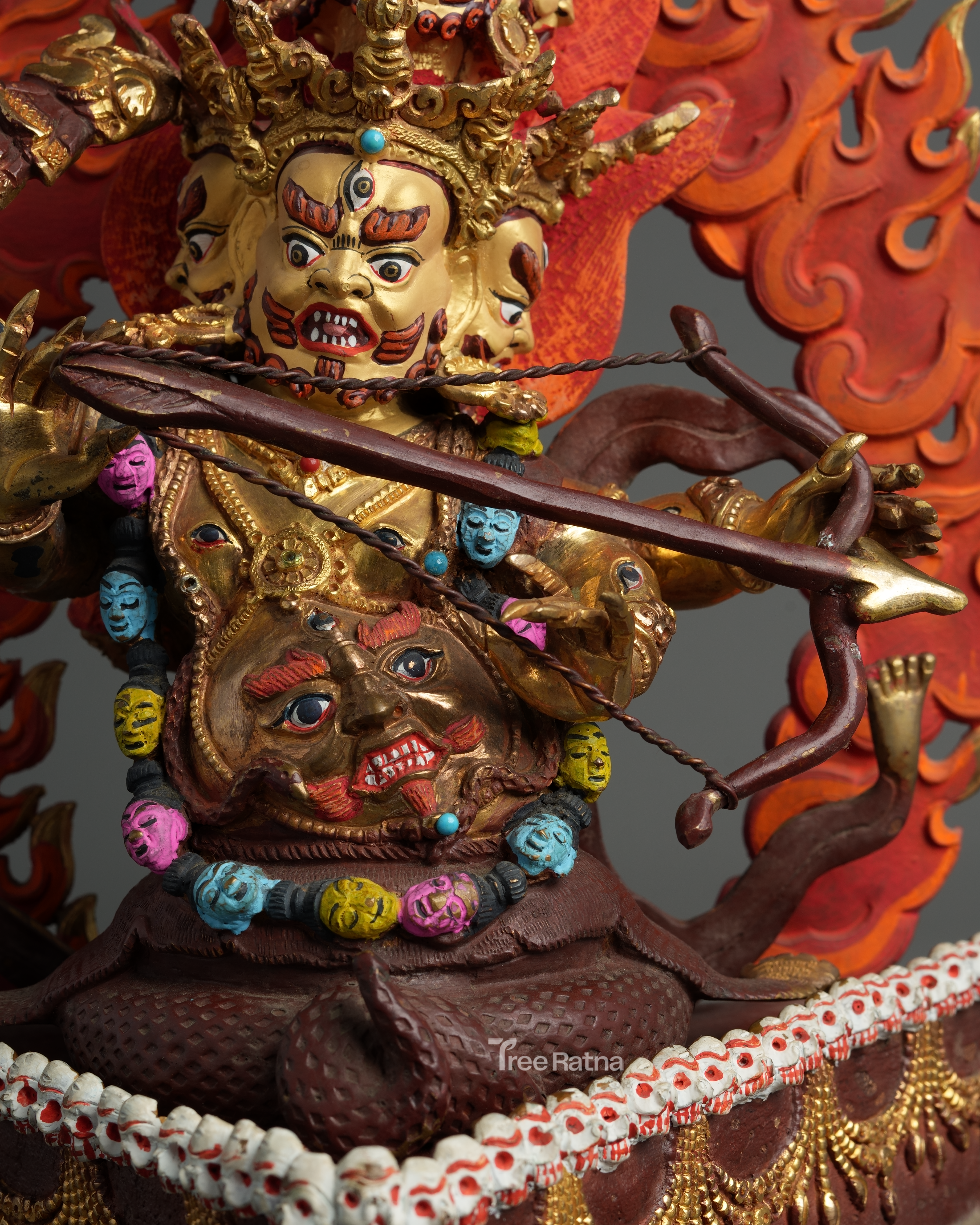 Sacred Rahula Protector Statue | Gold Gilded Copper with Gemstones