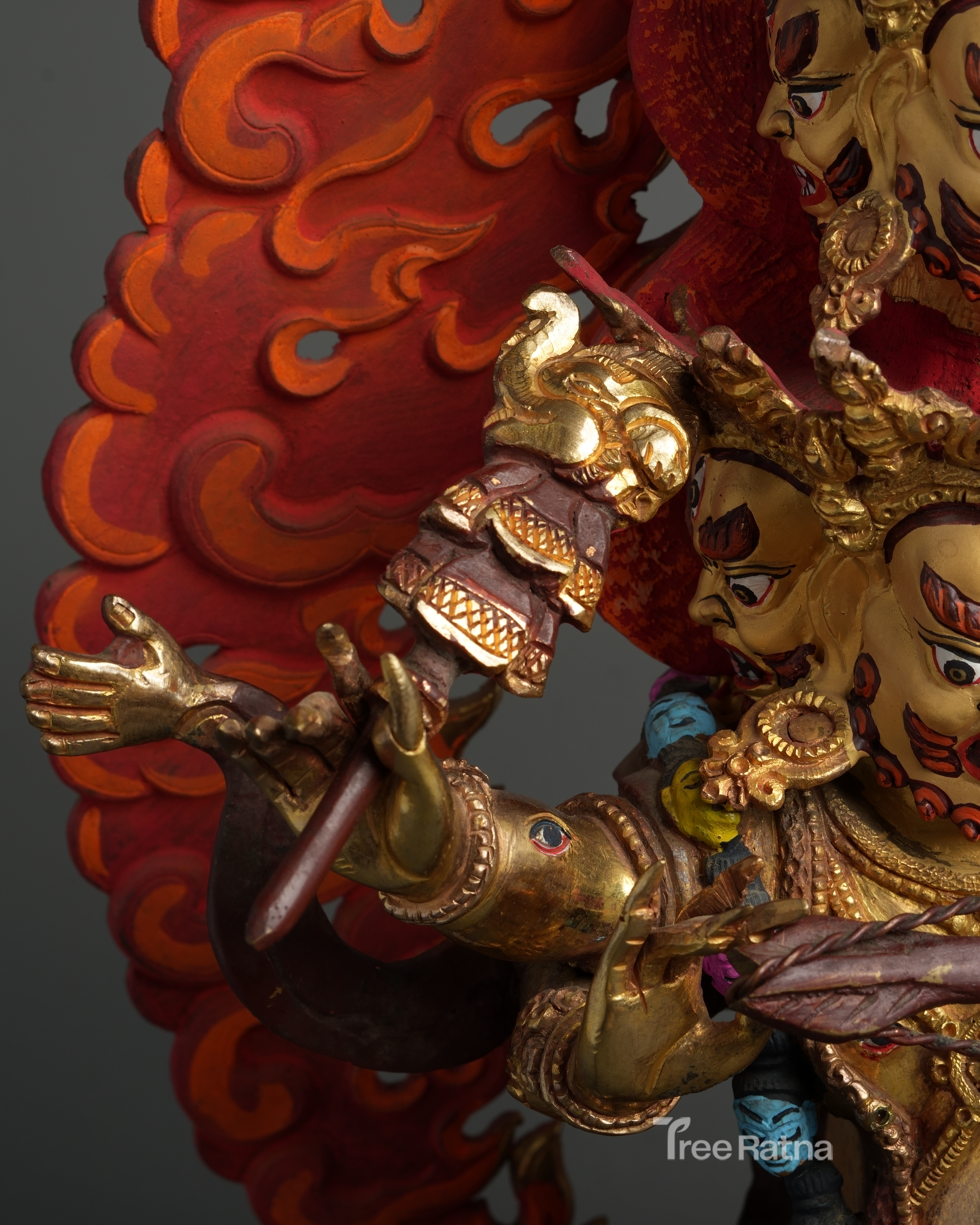 Sacred Rahula Protector Statue | Gold Gilded Copper with Gemstones