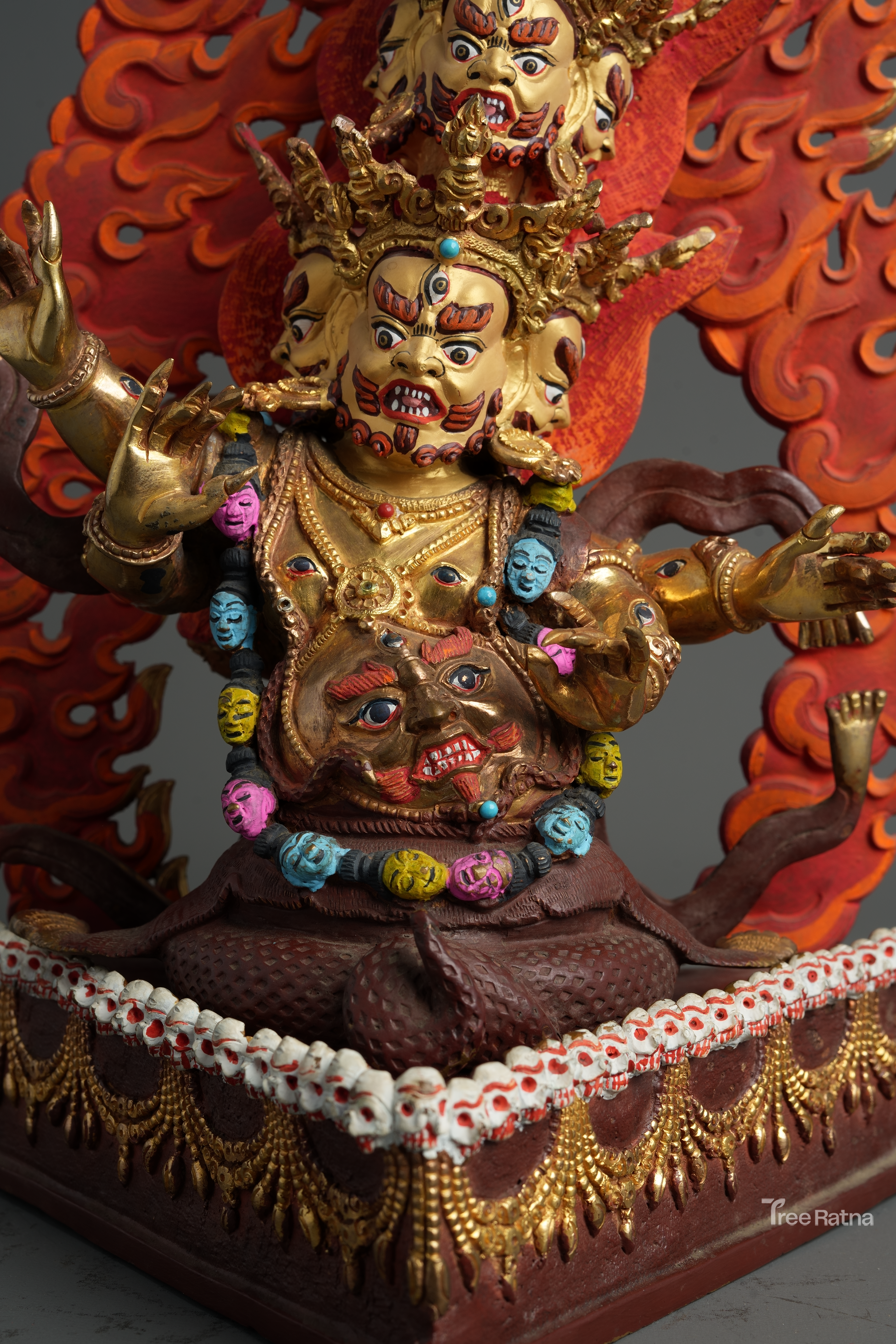 Sacred Rahula Protector Statue | Gold Gilded Copper with Gemstones