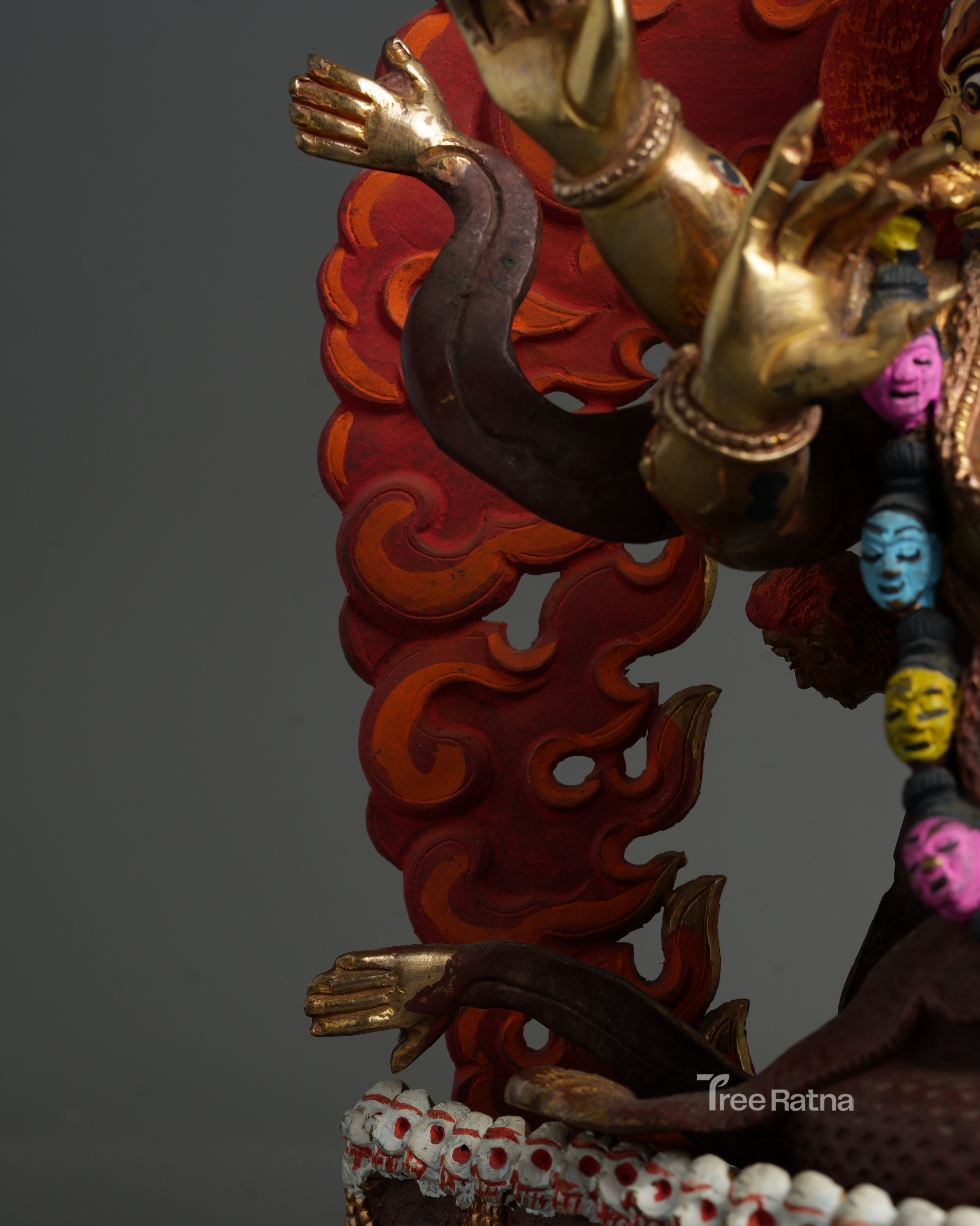 Sacred Rahula Protector Statue | Gold Gilded Copper with Gemstones