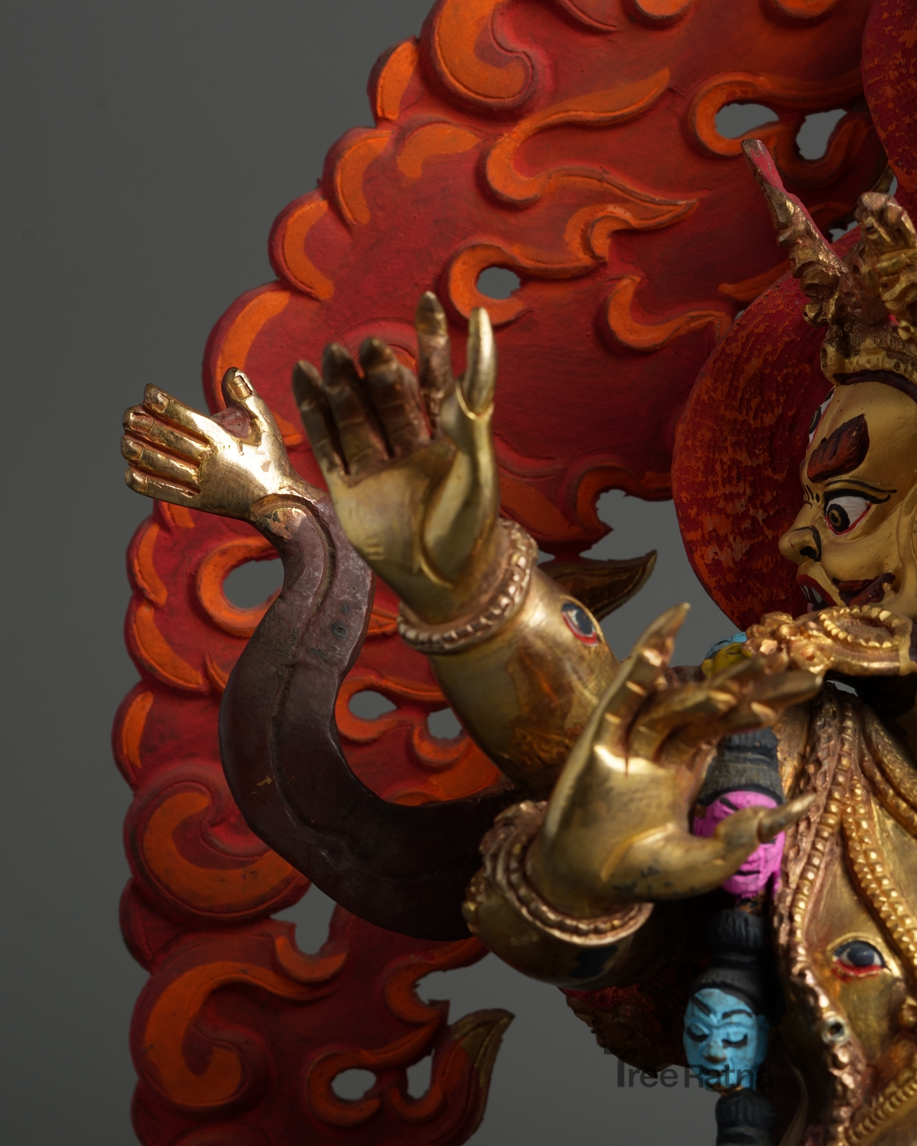 Sacred Rahula Protector Statue | Gold Gilded Copper with Gemstones