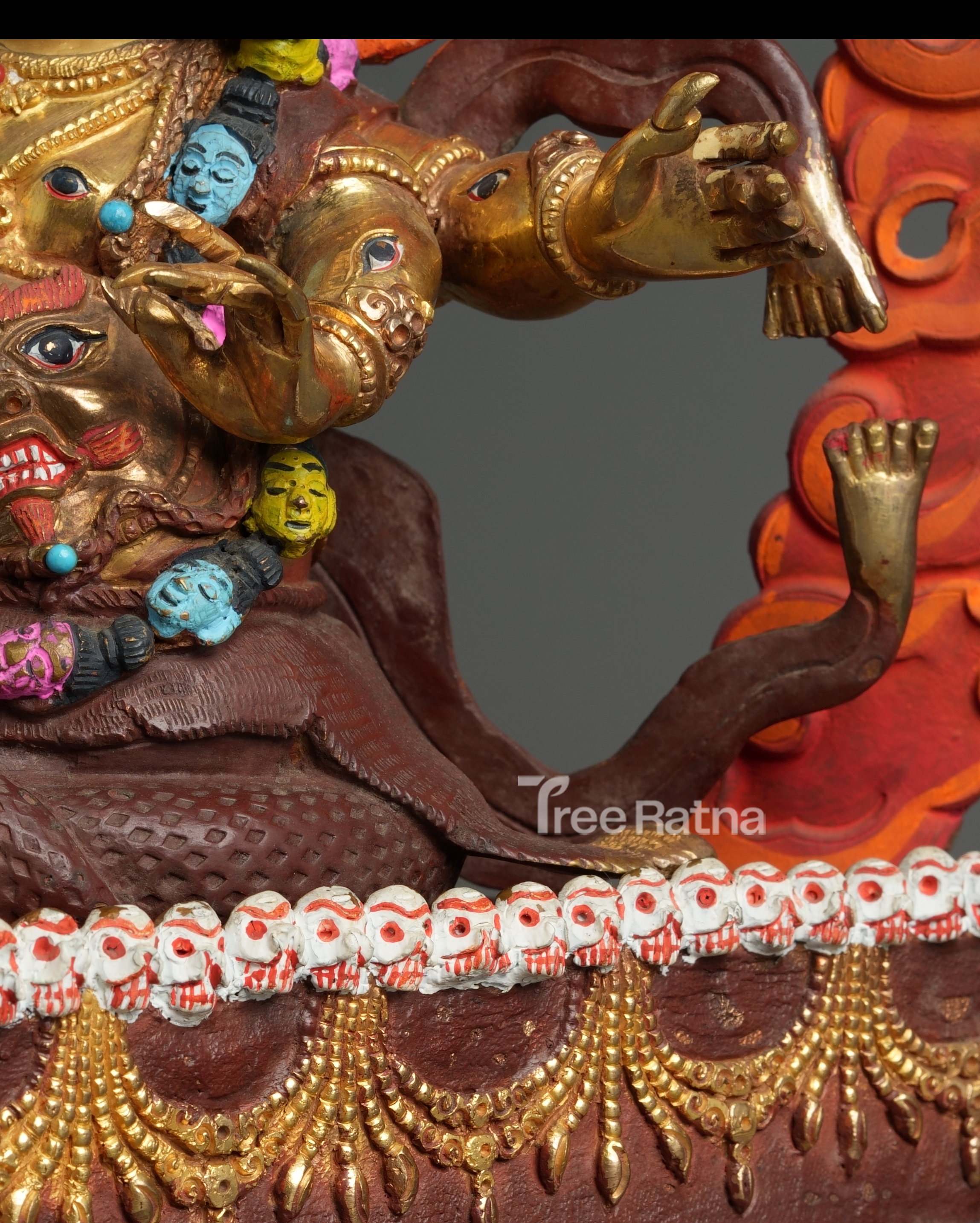 Sacred Rahula Protector Statue | Gold Gilded Copper with Gemstones