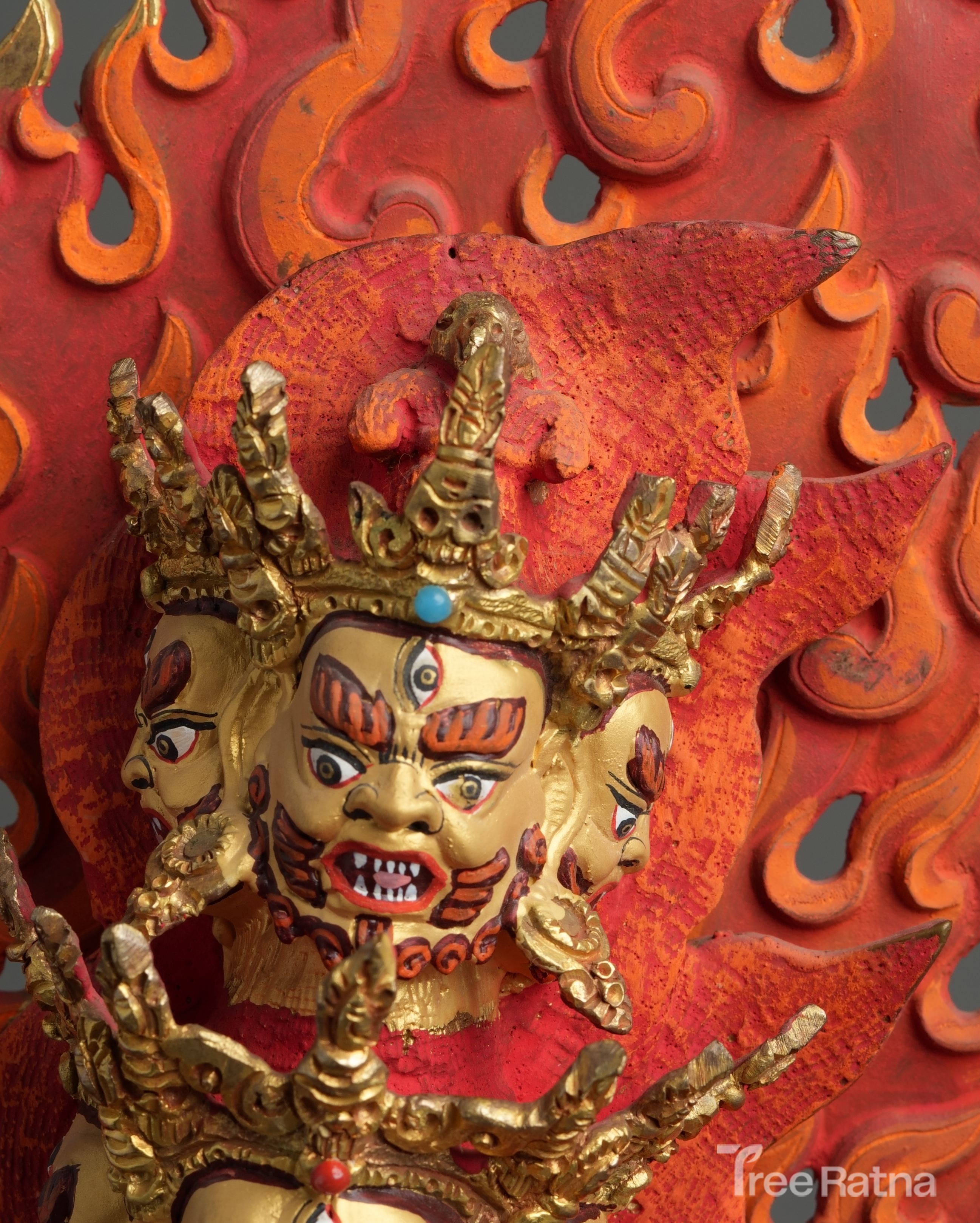 Sacred Rahula Protector Statue | Gold Gilded Copper with Gemstones
