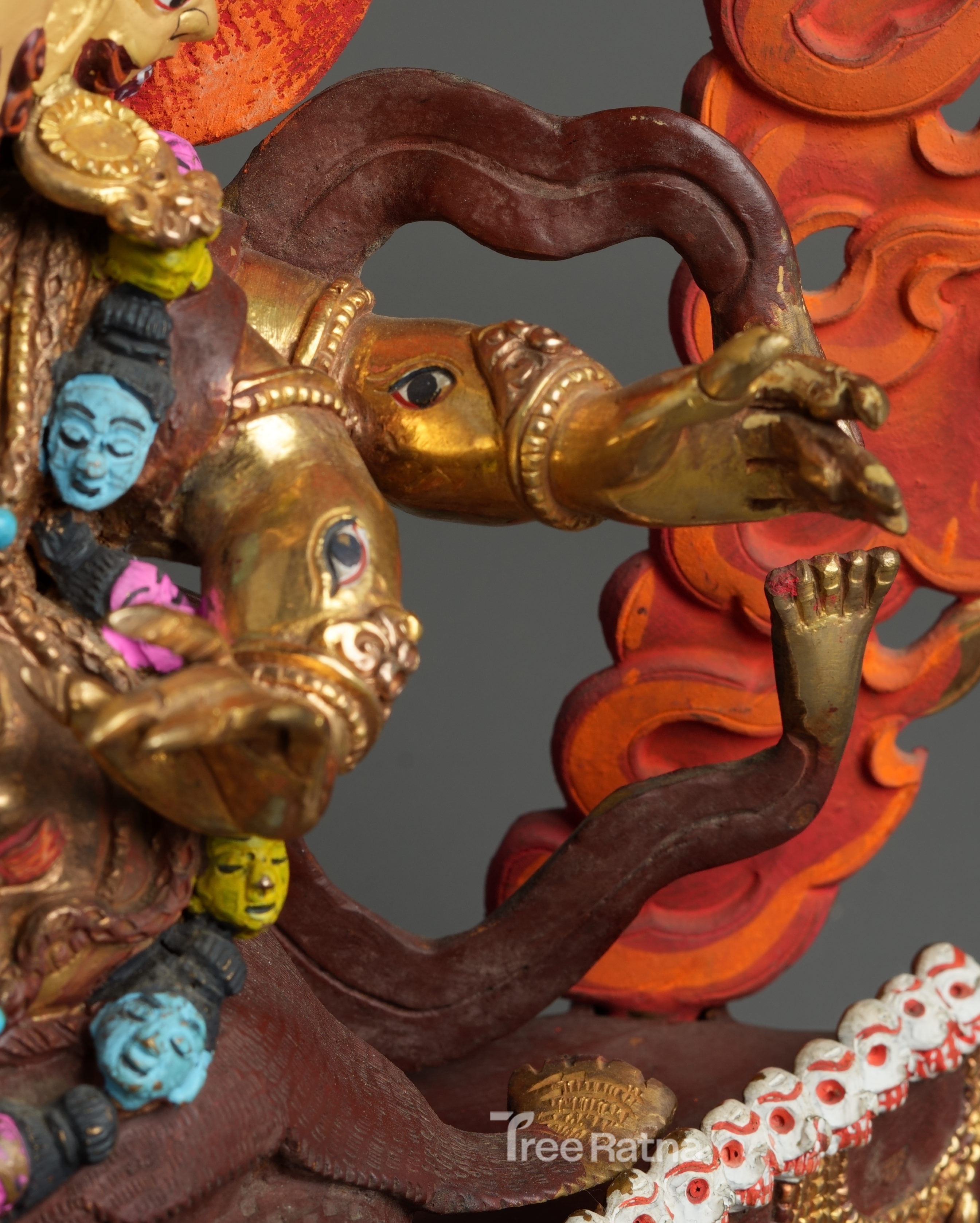 Sacred Rahula Protector Statue | Gold Gilded Copper with Gemstones