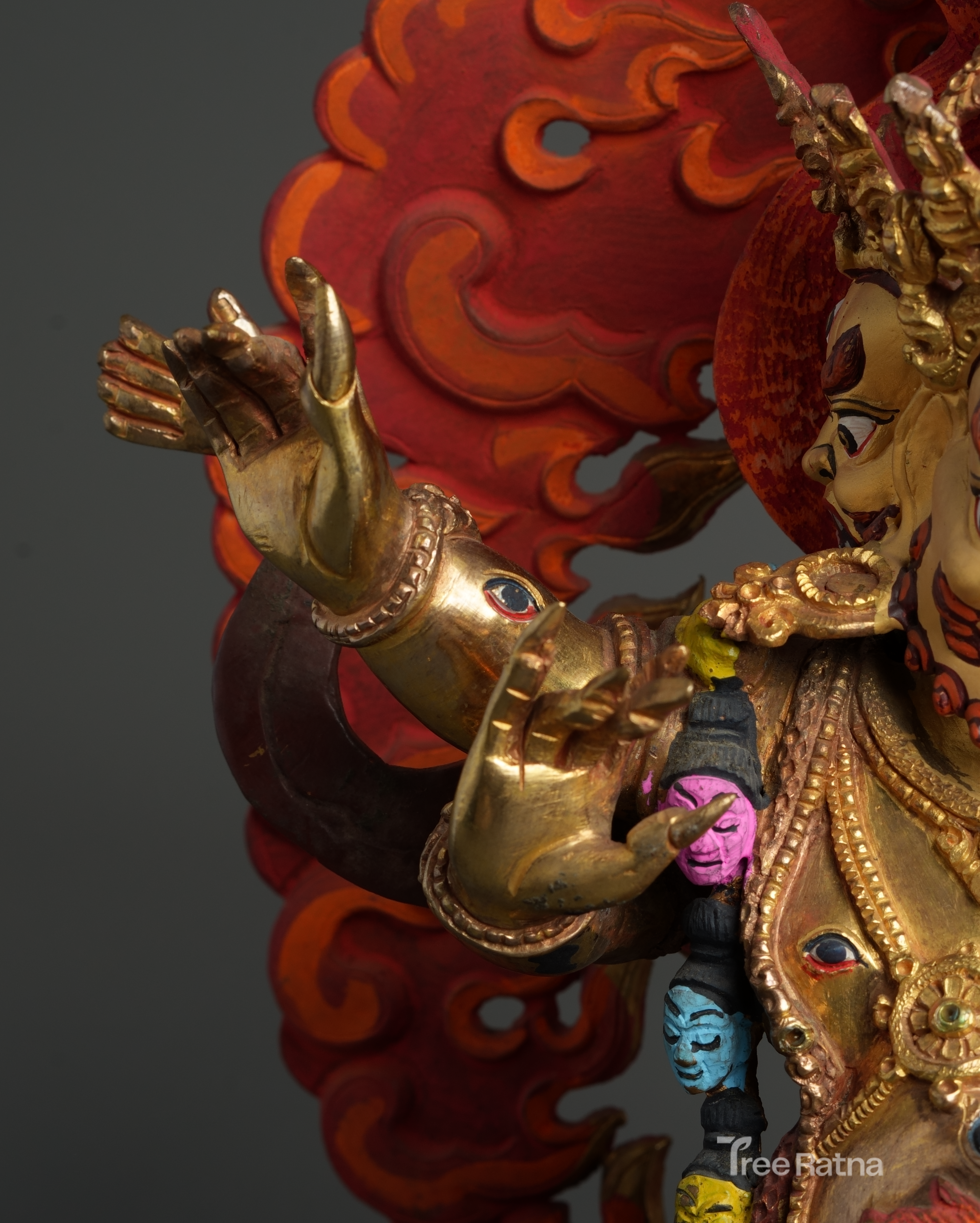 Sacred Rahula Protector Statue | Gold Gilded Copper with Gemstones