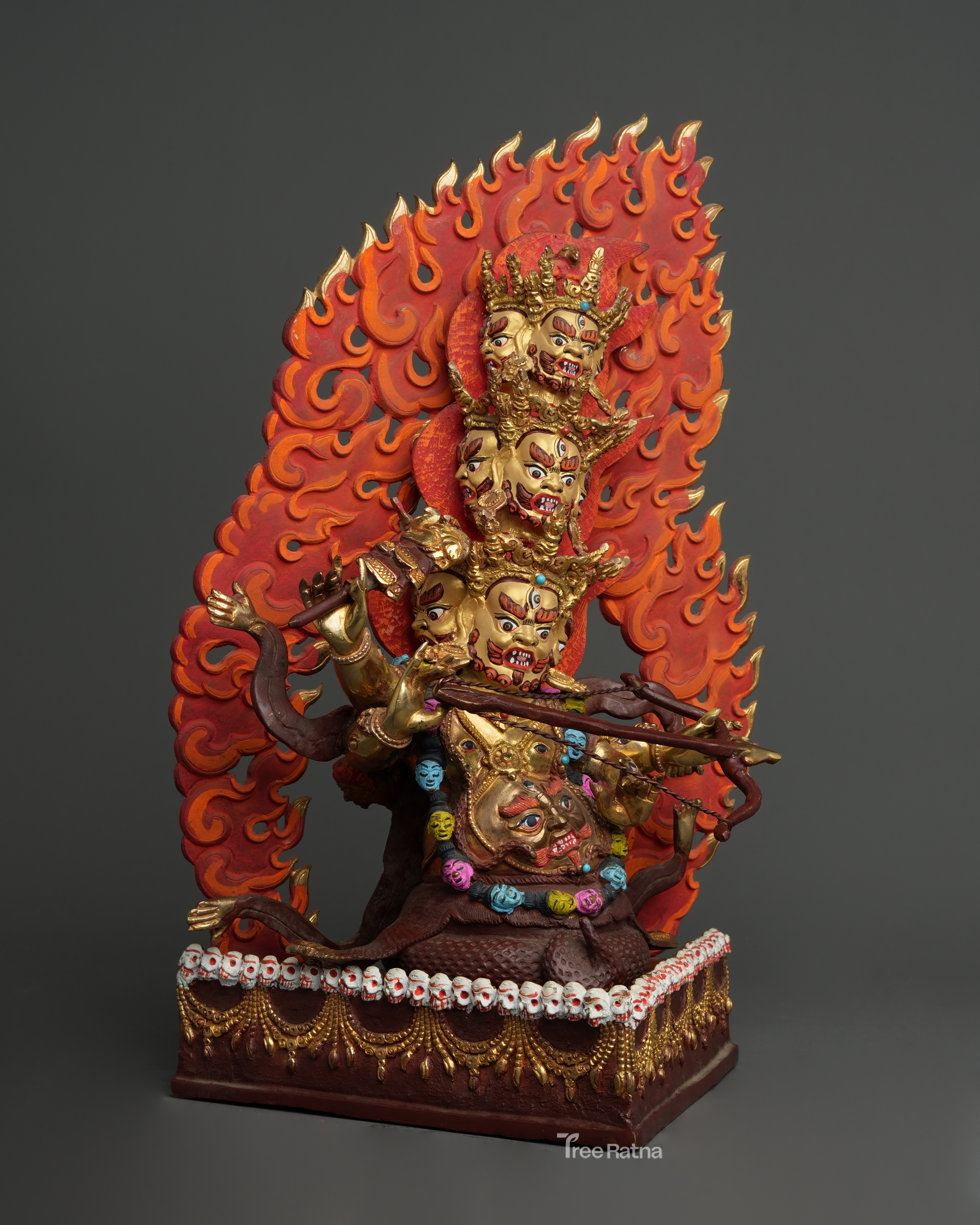 Sacred Rahula Protector Statue | Gold Gilded Copper with Gemstones