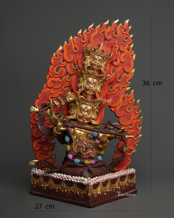 Sacred Rahula Protector Statue | Gold Gilded Copper with Gemstones