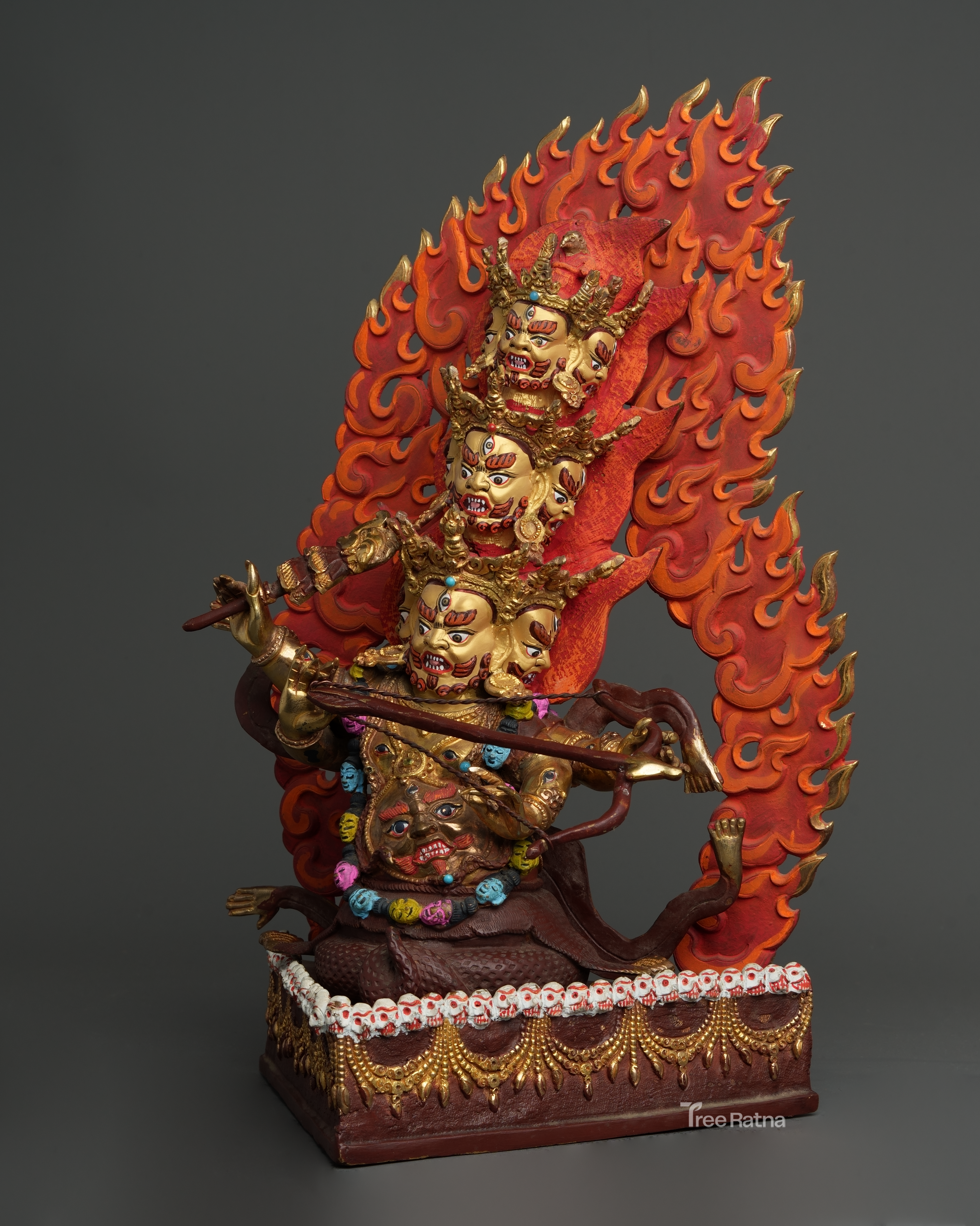 Sacred Rahula Protector Statue | Gold Gilded Copper with Gemstones