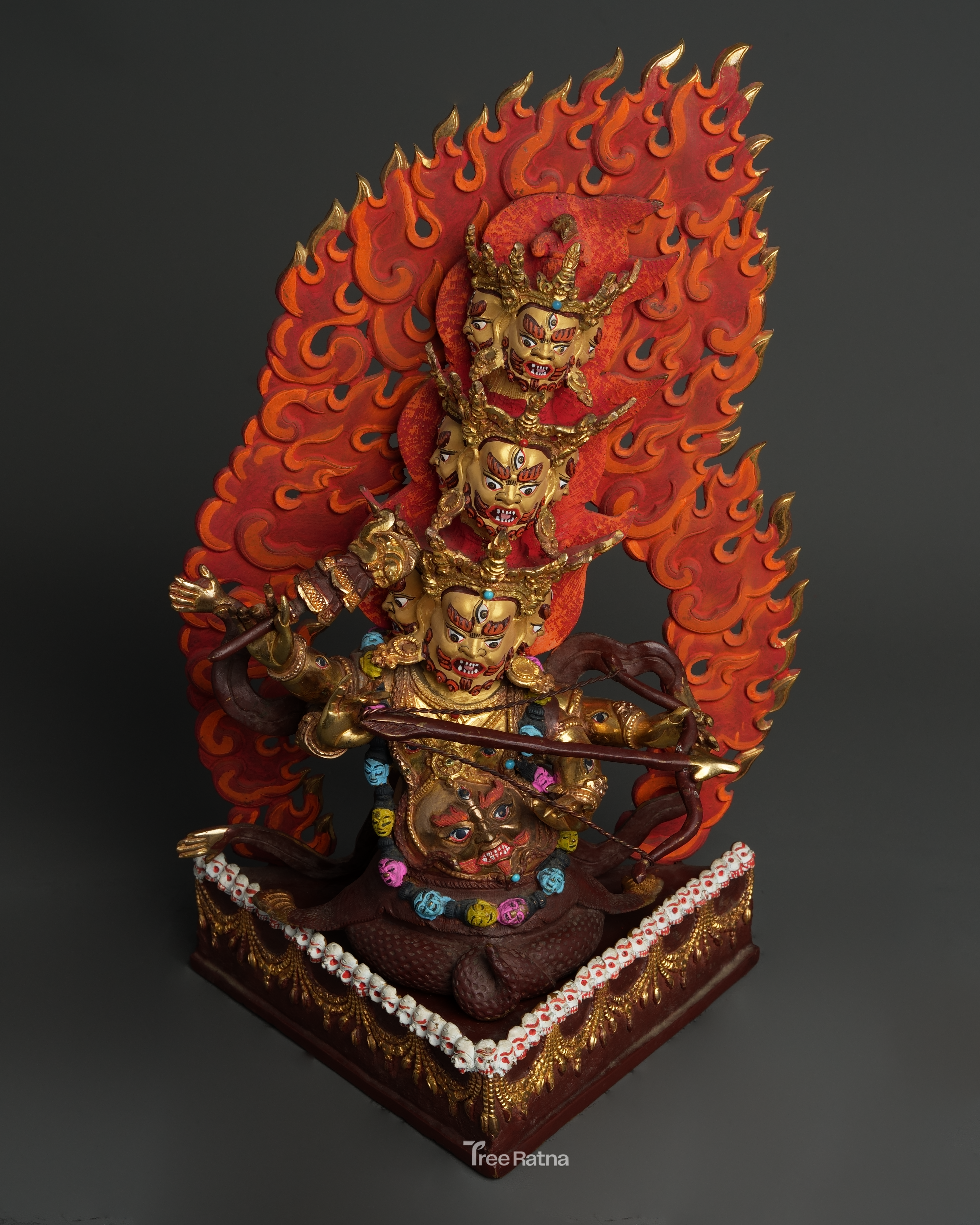 Sacred Rahula Protector Statue | Gold Gilded Copper with Gemstones