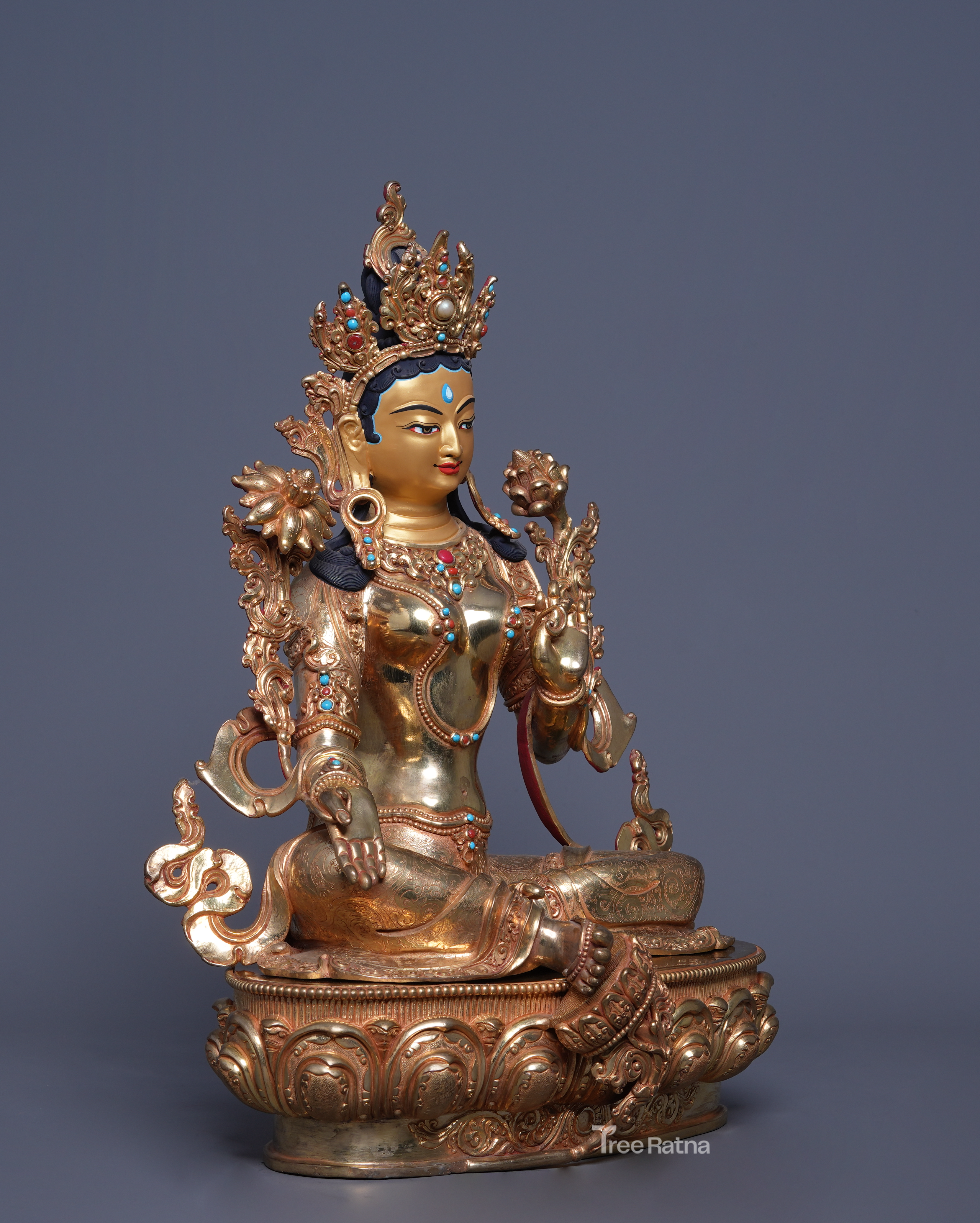 Green Tara 24K Gold Statue – Divine Feminine Buddhist Art