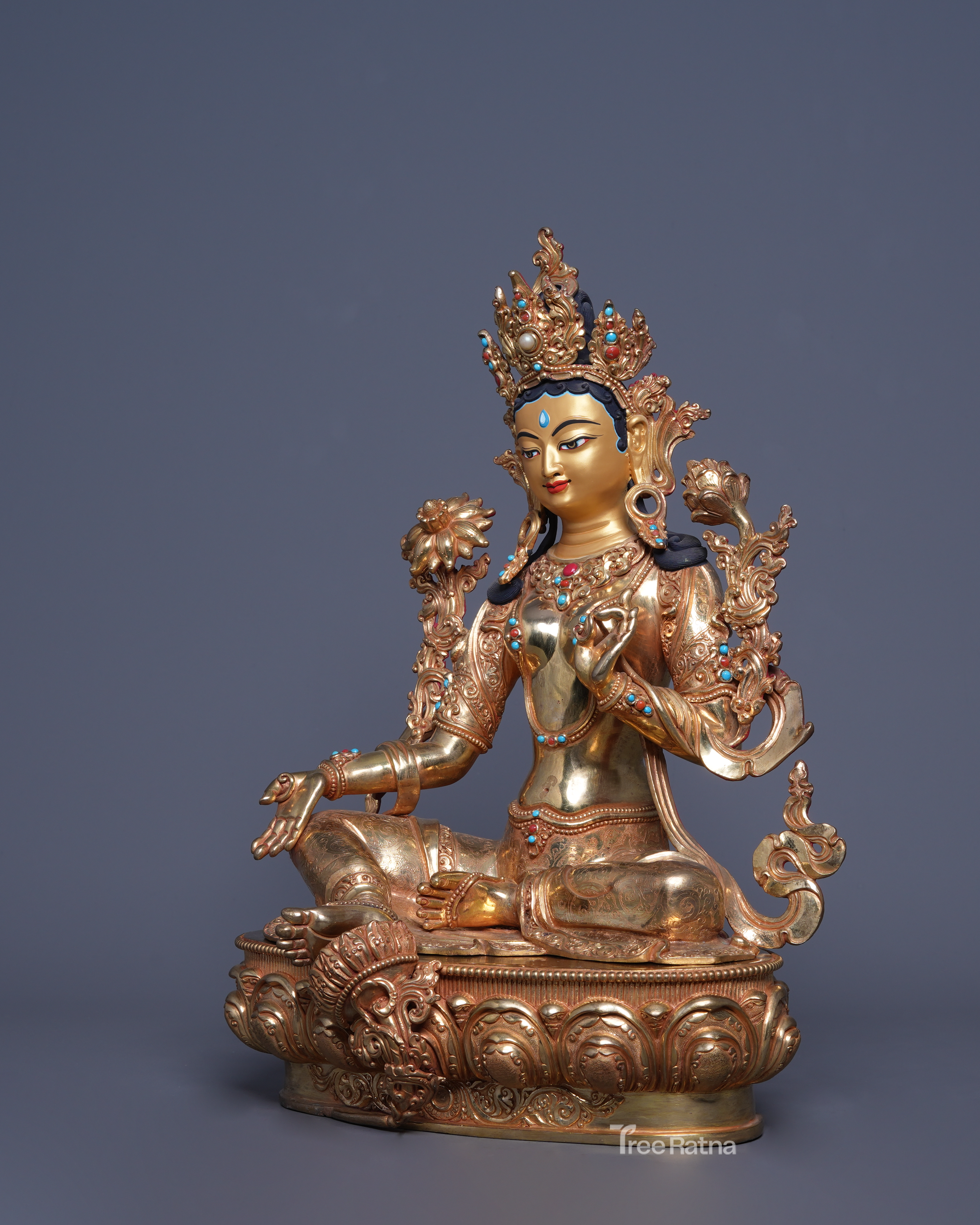 Green Tara 24K Gold Statue – Divine Feminine Buddhist Art