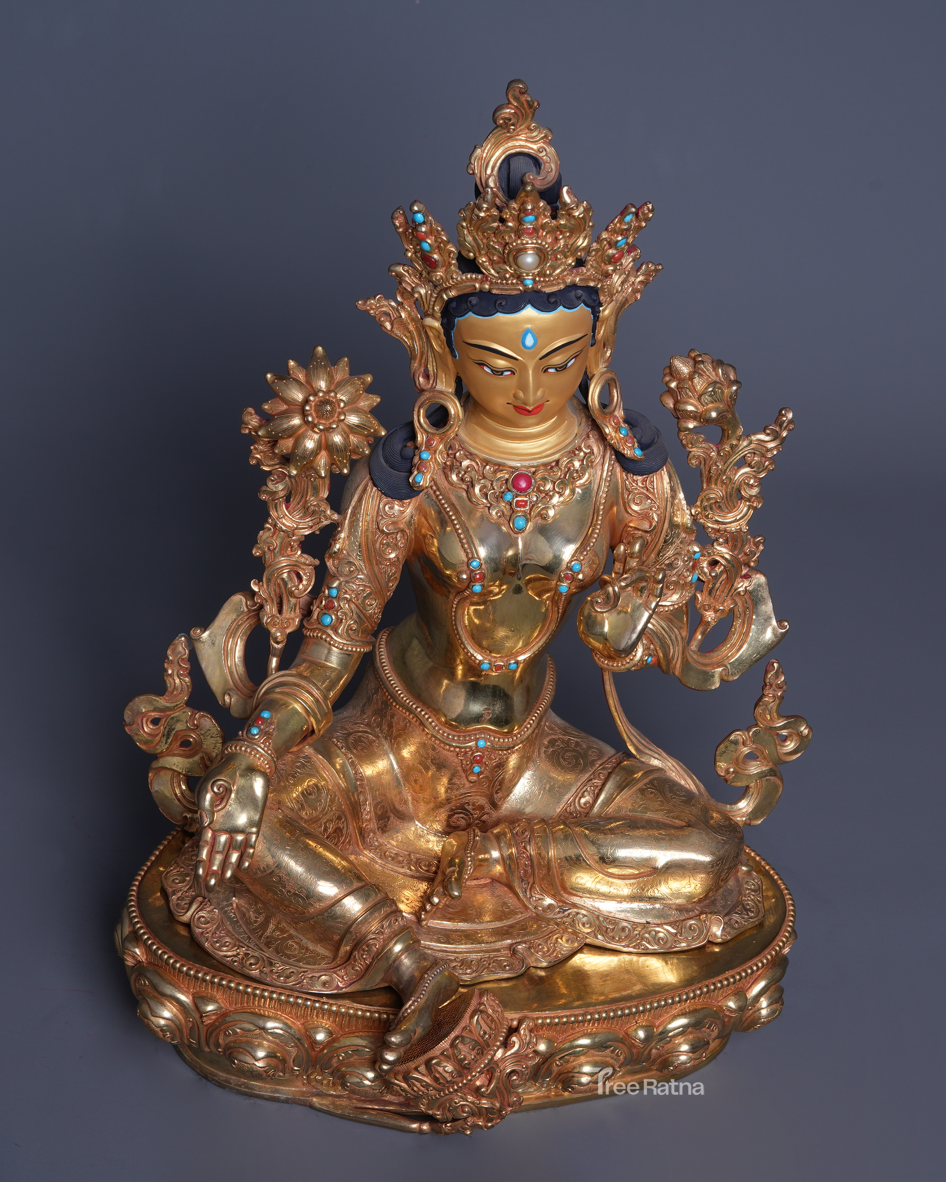 Green Tara 24K Gold Statue – Divine Feminine Buddhist Art