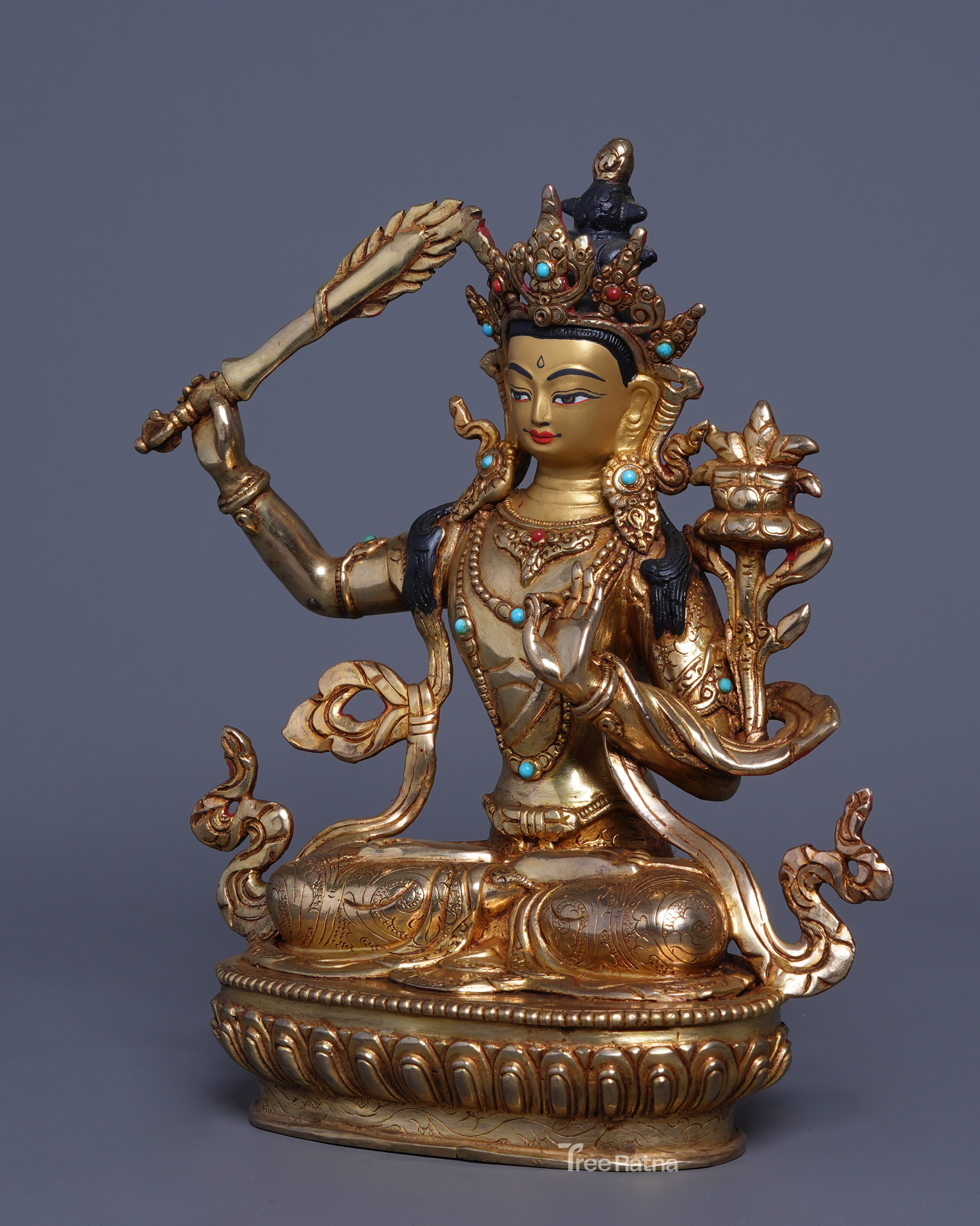 Manjushri 24K Gold Statue – Sacred Art of Enlightened Insight