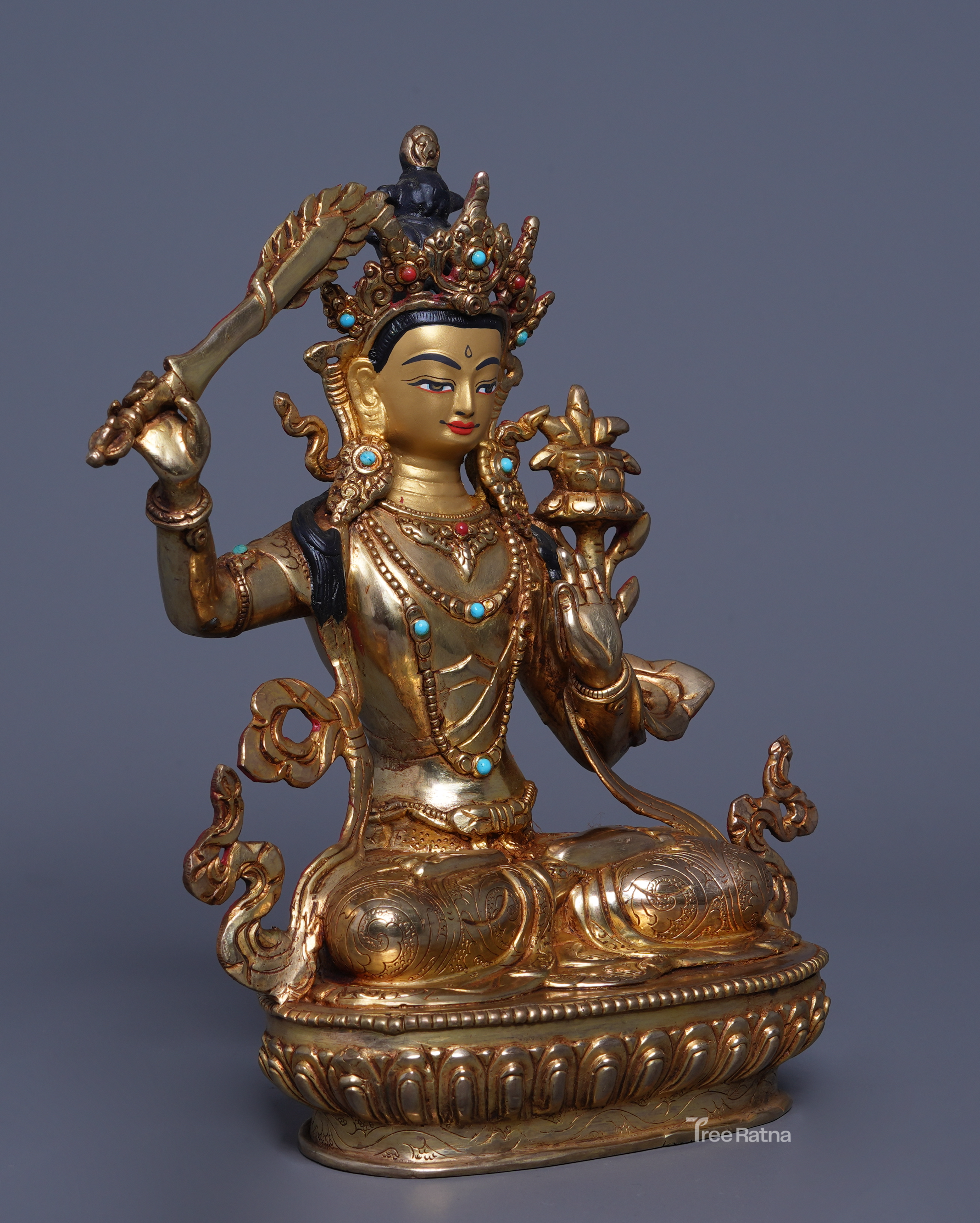 Manjushri 24K Gold Statue – Sacred Art of Enlightened Insight