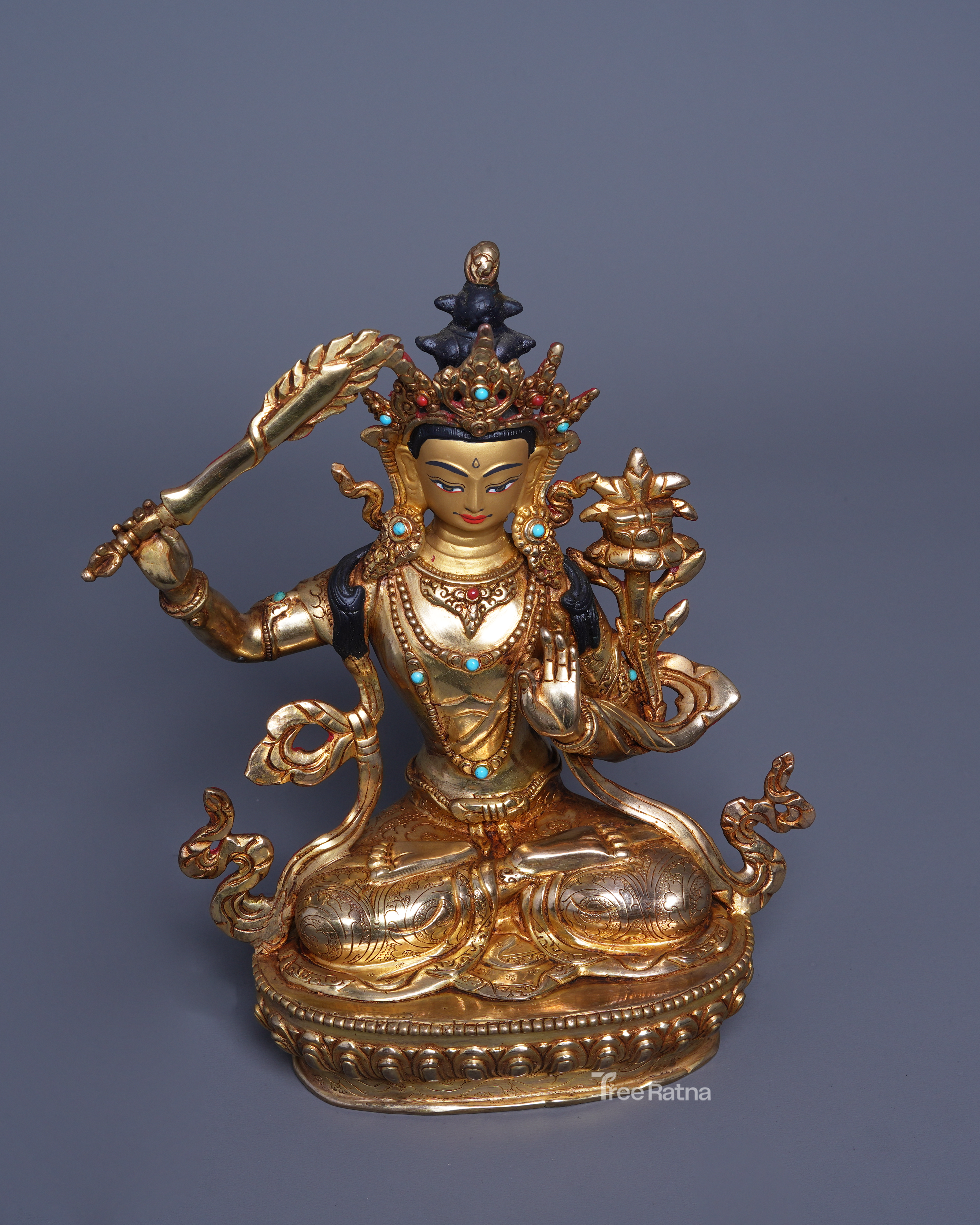 Manjushri 24K Gold Statue – Sacred Art of Enlightened Insight
