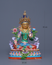 Green Tara Buddhist Statue – Copper with Acrylic & Gold Detailing