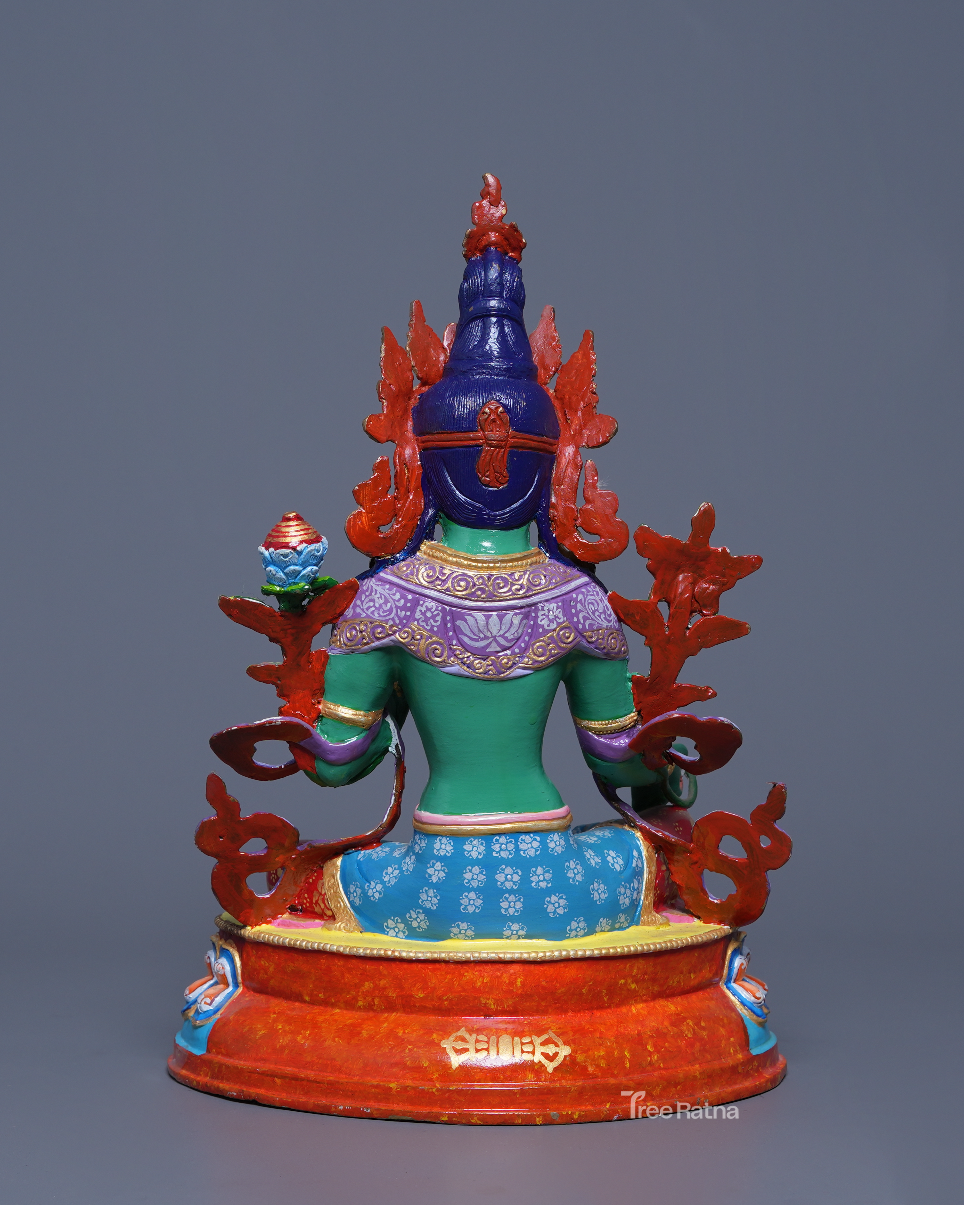 Green Tara Buddhist Statue – Copper with Acrylic & Gold Detailing