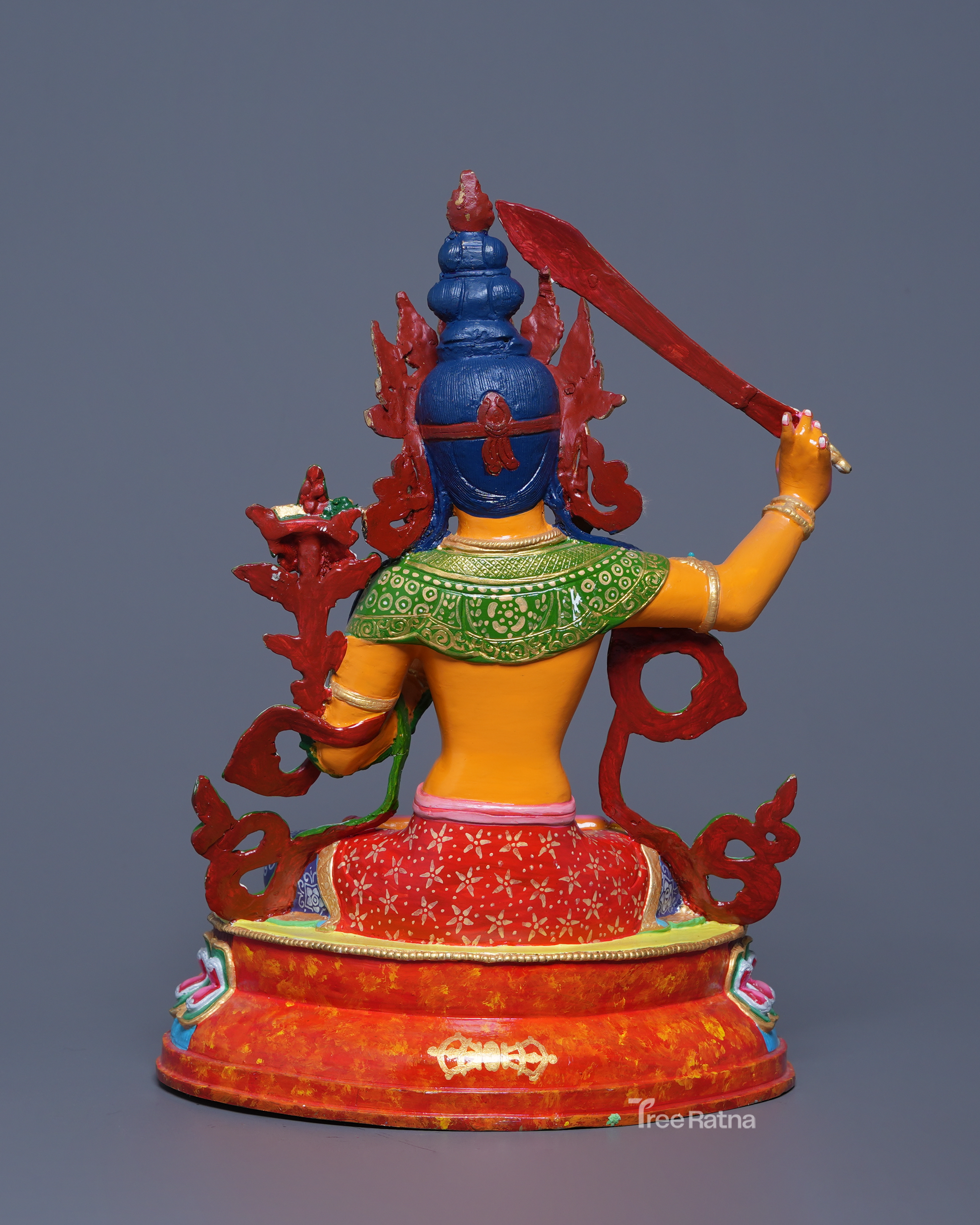 Sacred Manjushri Buddhist Statue – Copper Body, Acrylic Colors & Gold Dust